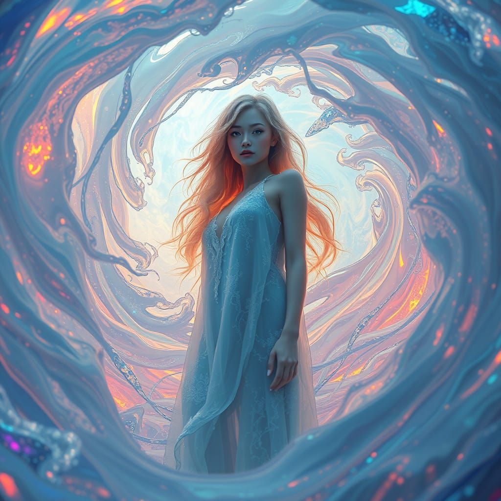 Surreal Goddess Emerges from Bleach Vortex in Cyberpunk Aest...