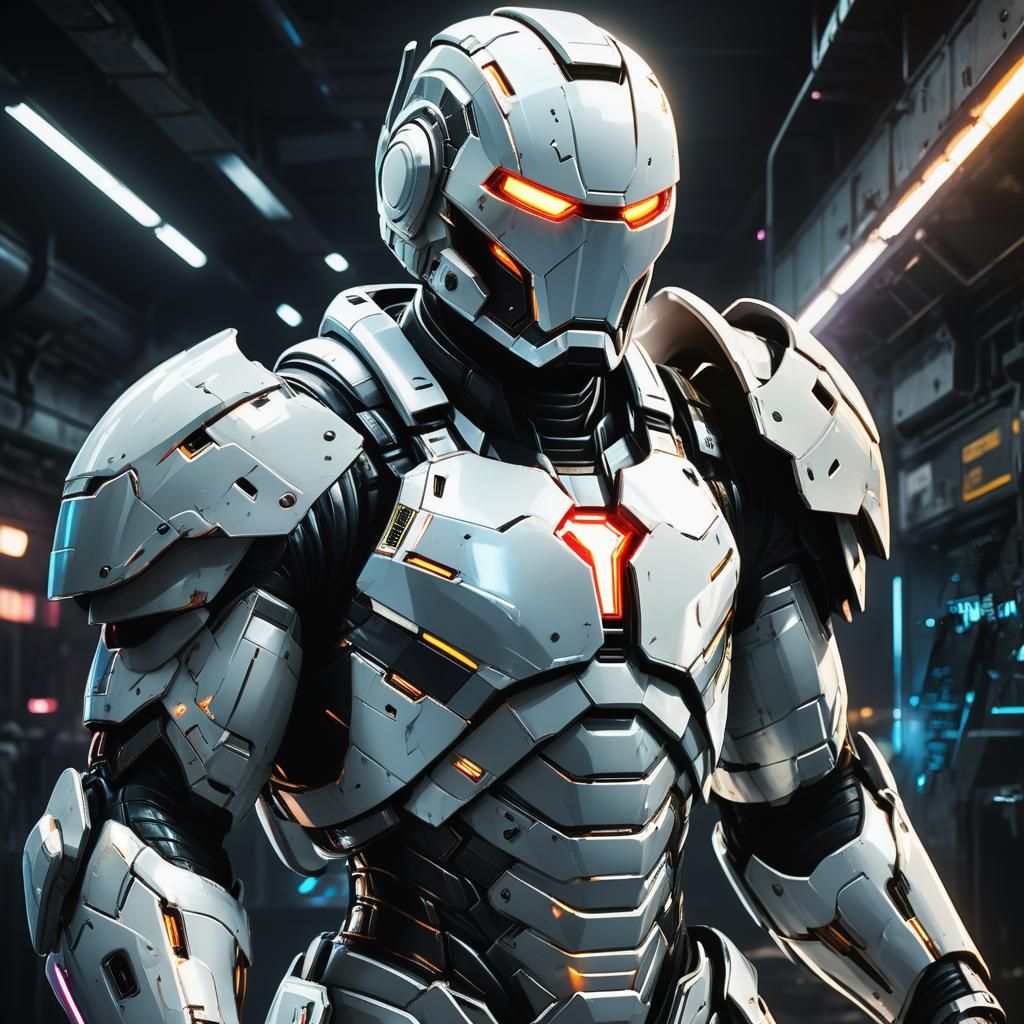Futuristic White Armored Superhero Helmet in Comic Art Style
