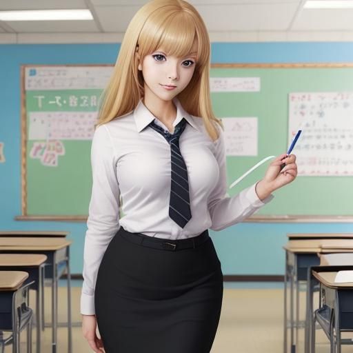 Anime-Style Female Teacher in Classroom