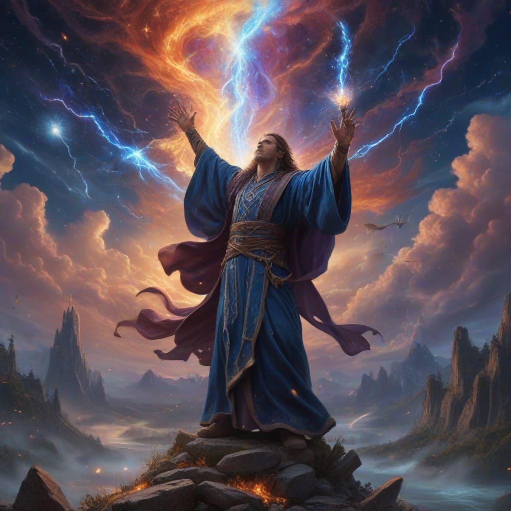 Mystical Sorcerer Ascends Amidst Arcane Vortex in Cyberpunk ...