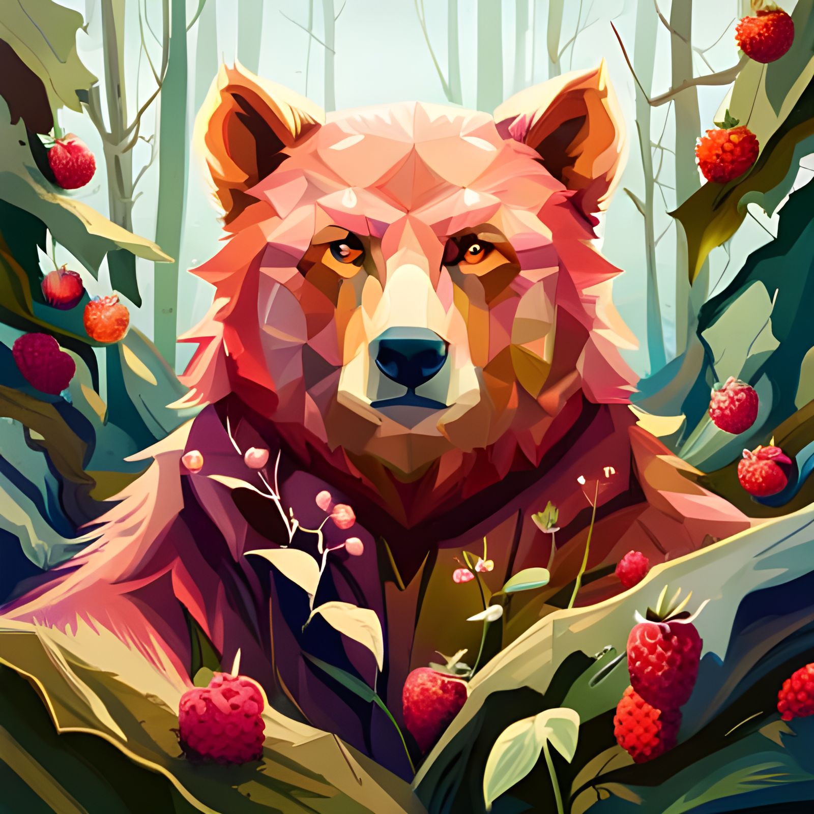 Bear and Berries Portrait in Fantasy Art Style
