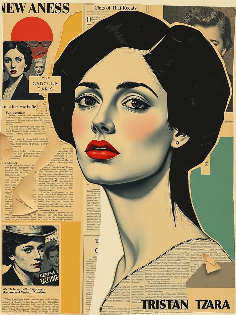 dadaism art, tristan tzara collage,  female portrait