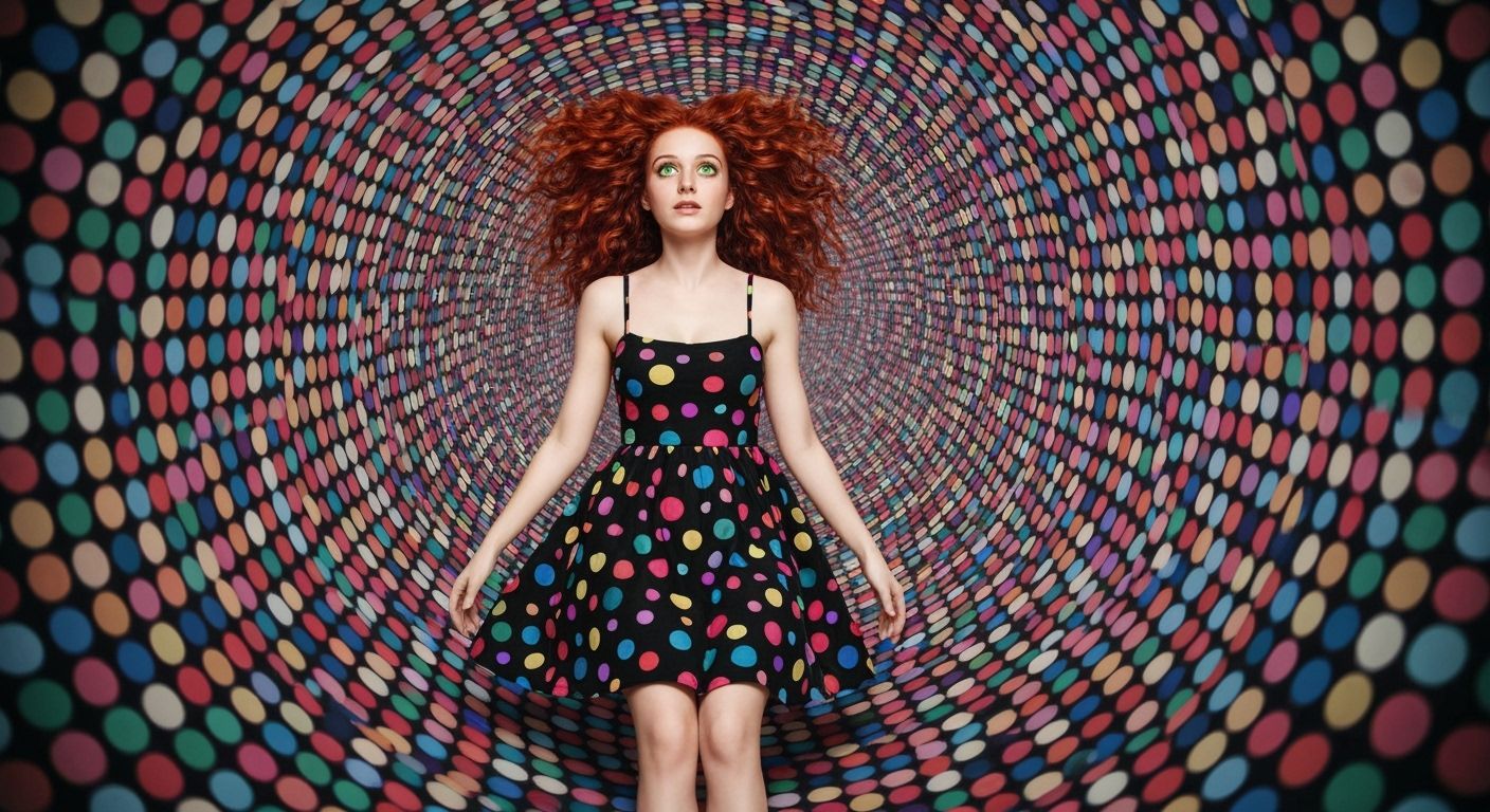 Woman in Vortex of Polka Dots