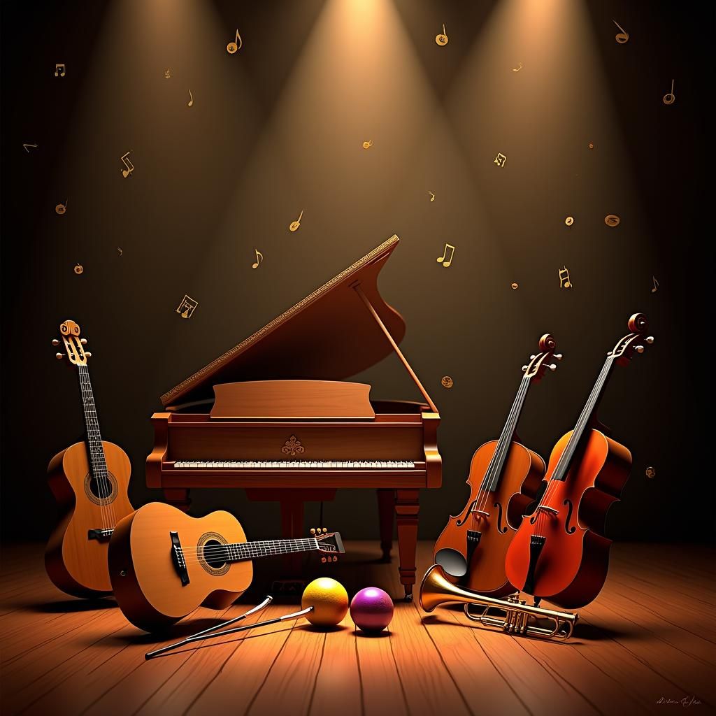Musical Instruments on Stage in Detailed Matte Style