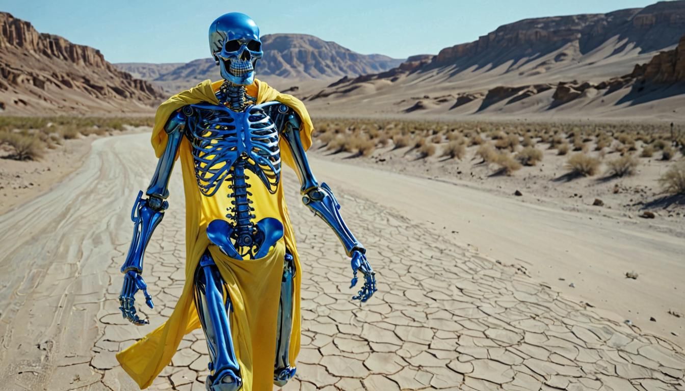 Chrome Android in Yellow Robe: Cyberpunk Desert