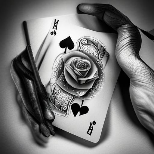 Black and White Playing Card and Rose Tattoo