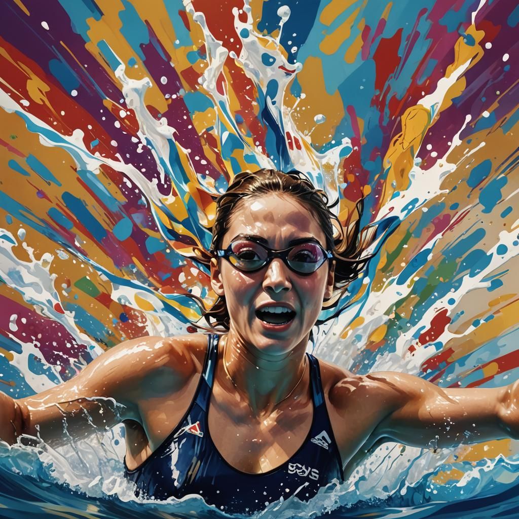 Olympic Games Paris: Woman Swimmer in Splash Art
