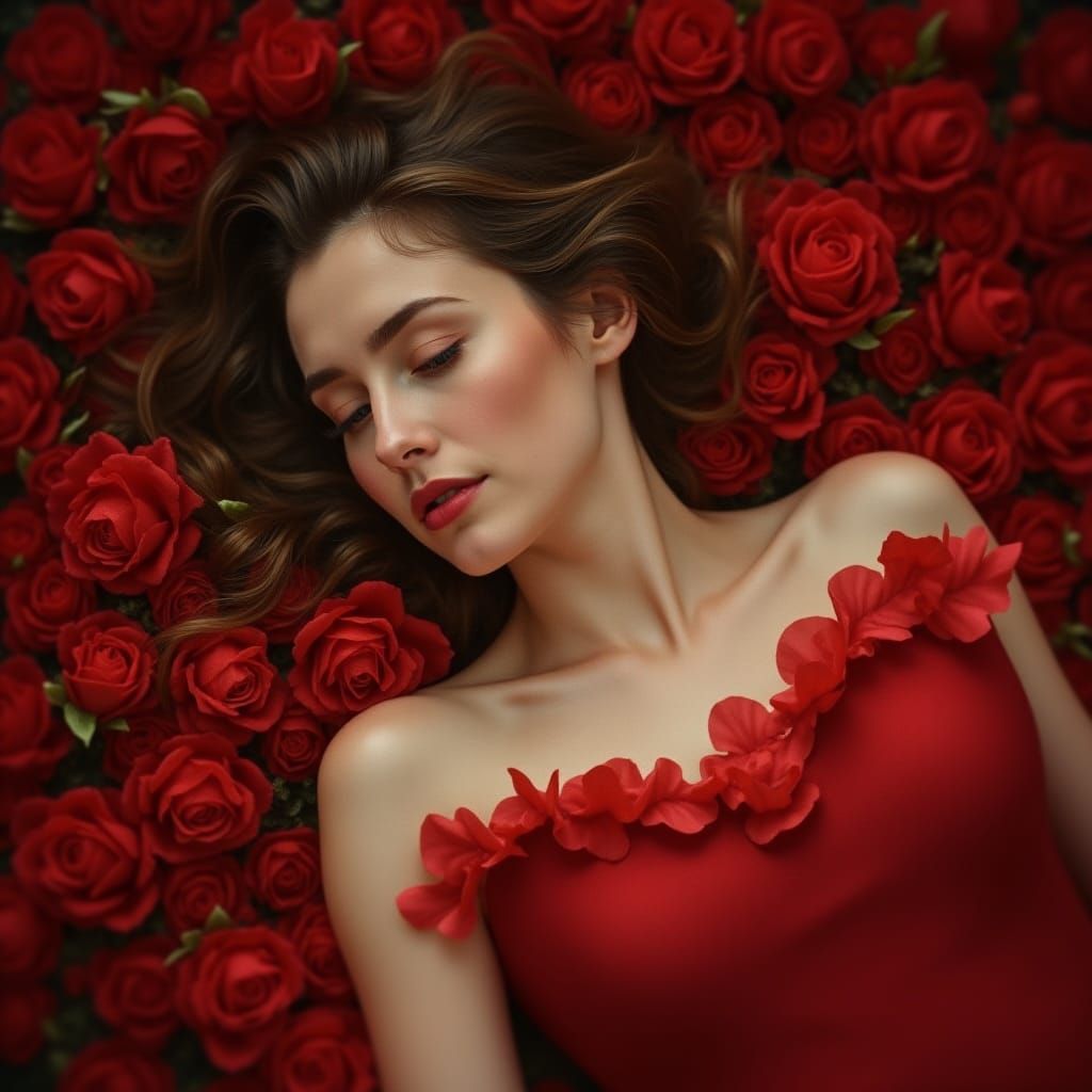 Woman on Roses: Impressionistic Digital Art