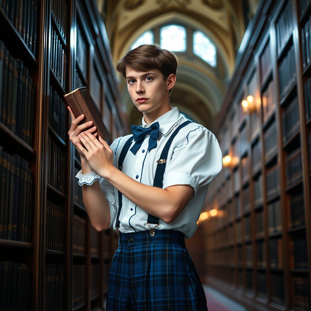 Androgynous Gentleman in Library Attire, Inspired by Cinemat...