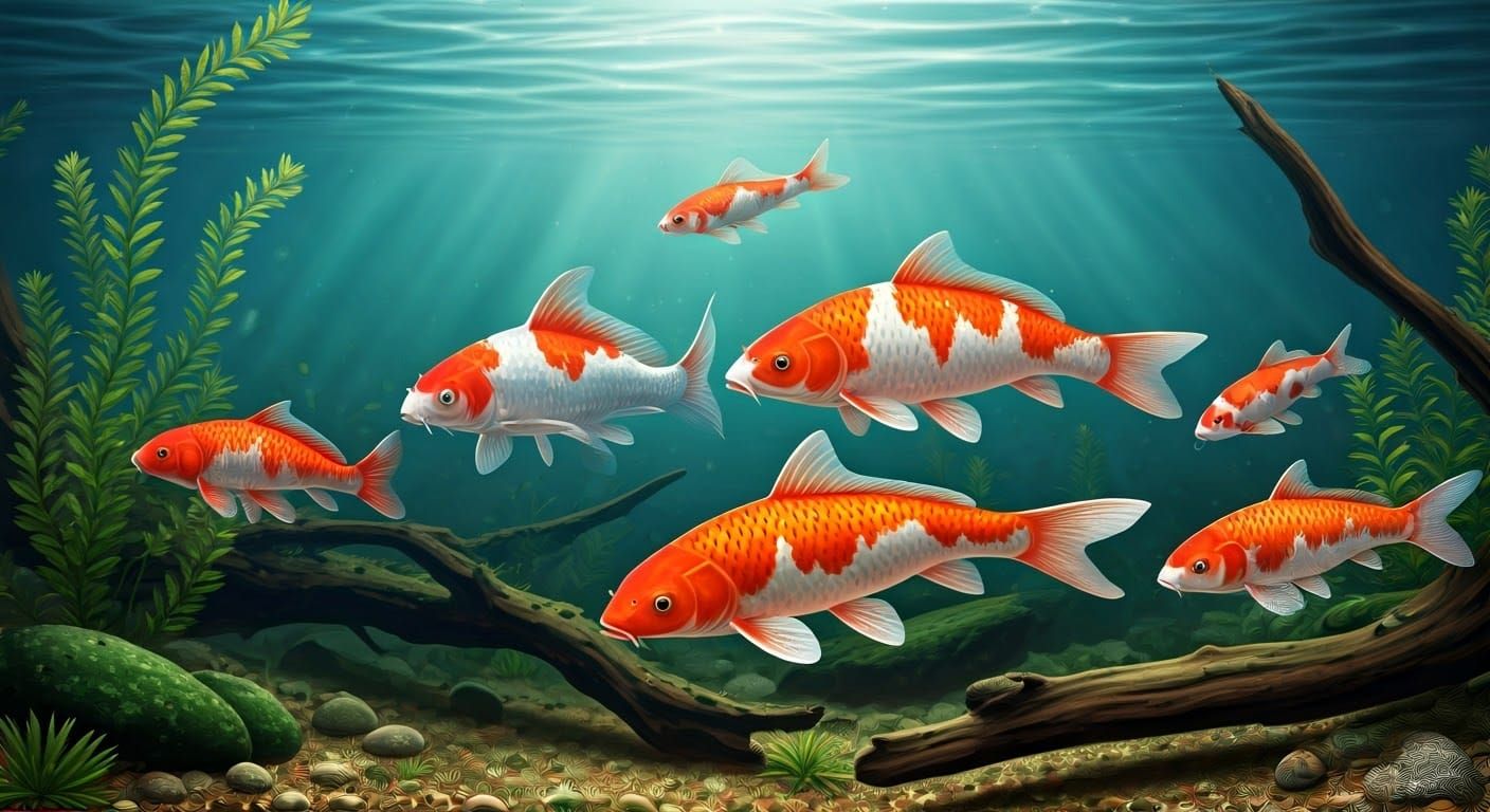 Realistic Japanese Koi Carp in Underwater Habitat
