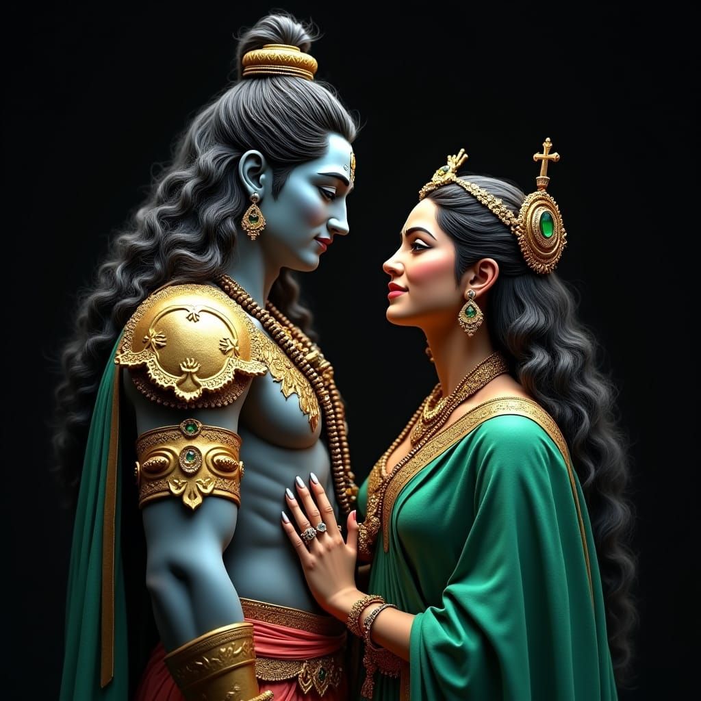 Shiva and Parvati in Ornate Armor, Digital Matte Painting