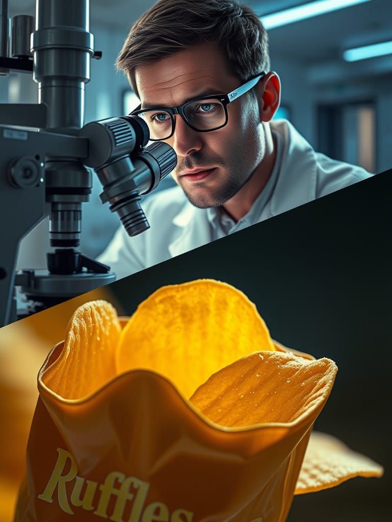 Futuristic Scientist Examines Crumpled Potato Chips