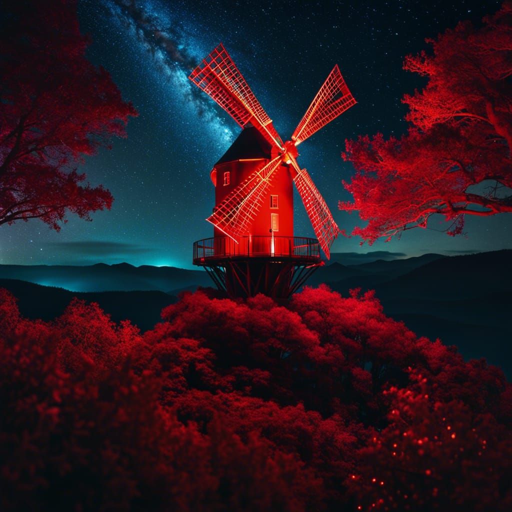 The Iconic Red Windmill Oerched on the Hill.