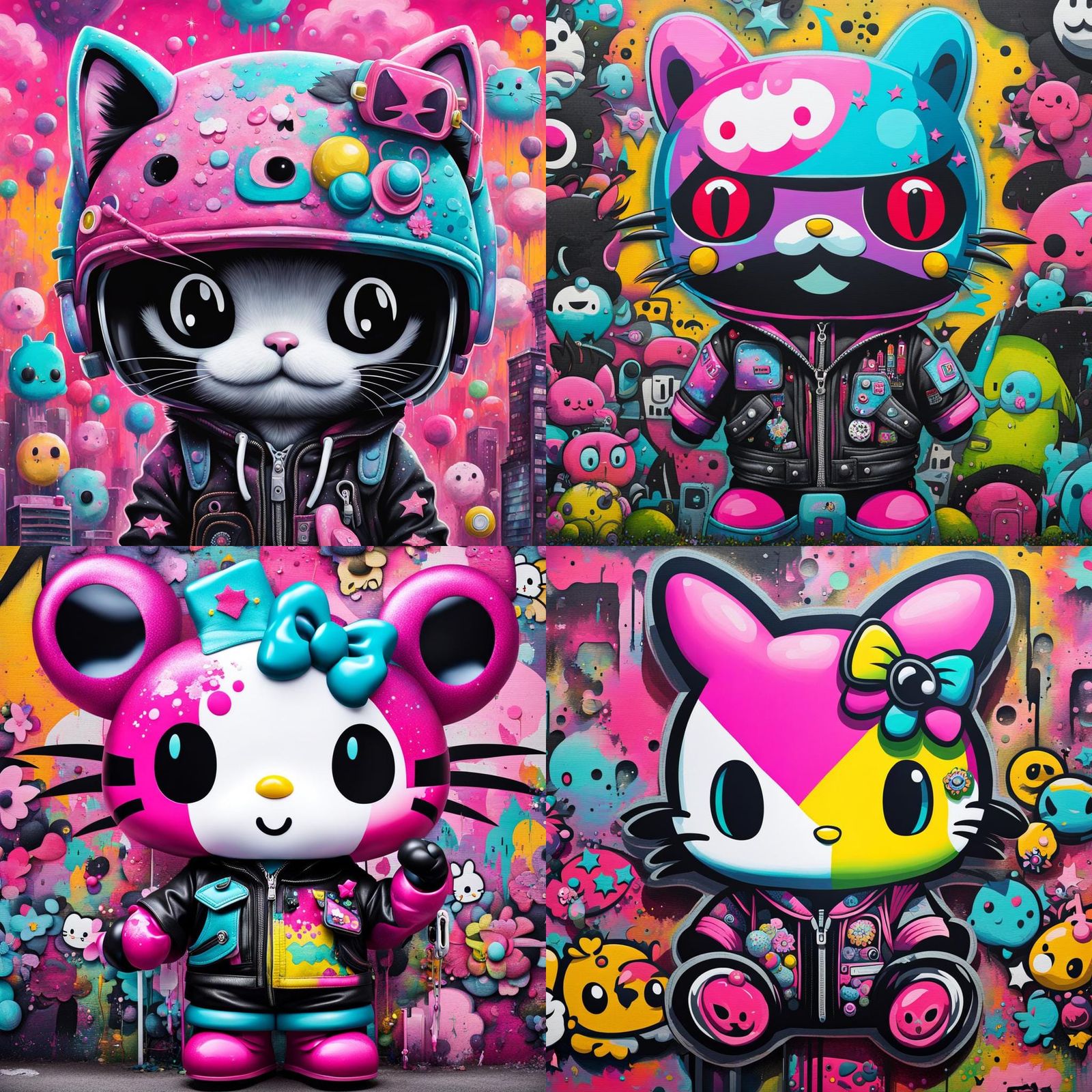 Pastel Goth Sanrio Mural in Punk Grunge Style