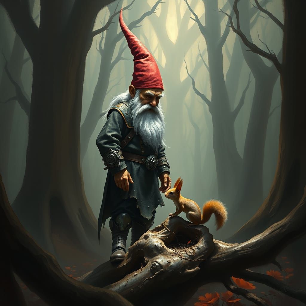 Gnome in Futuristic Forest, Matte Painting Style
