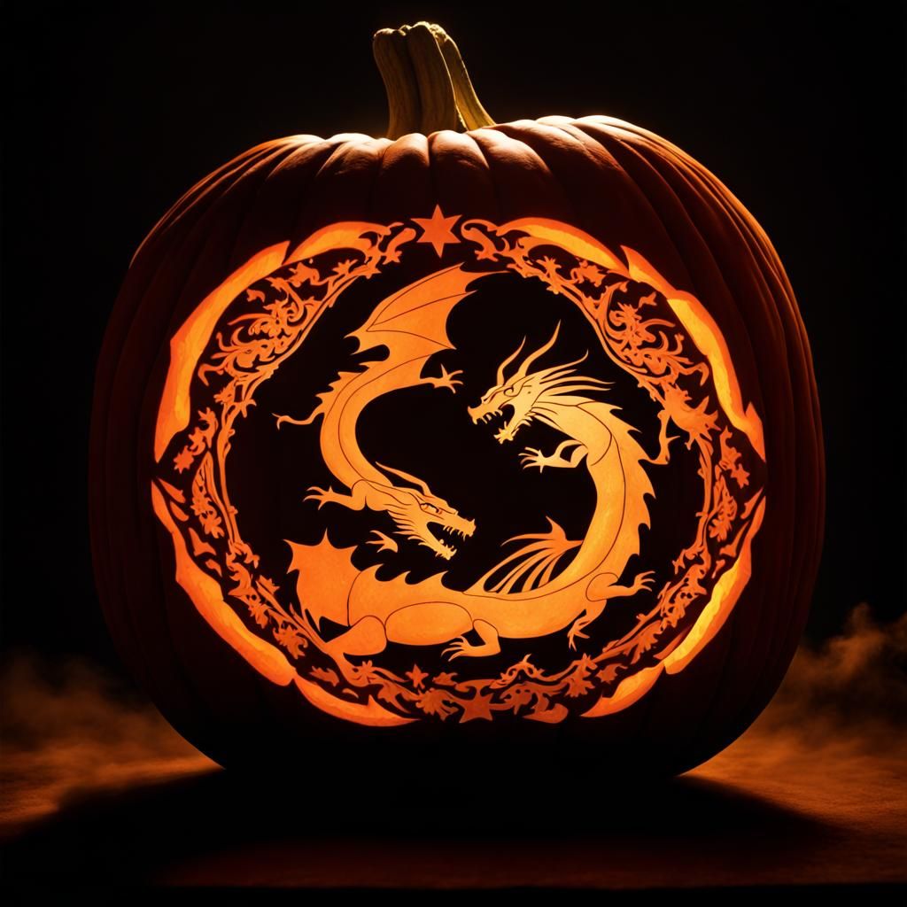 Pumpkin Carving with Flying Dragon Silhouettes