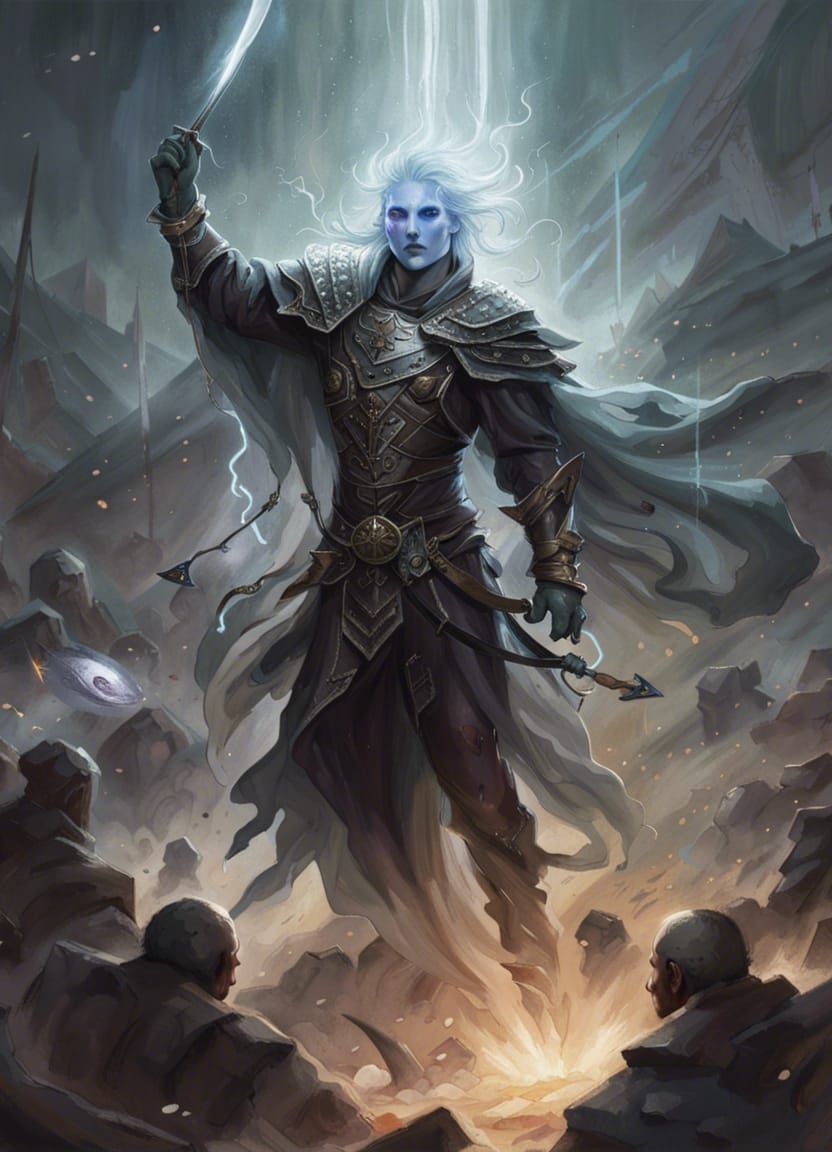 Ethereal Warrior Confronts Army in Rain