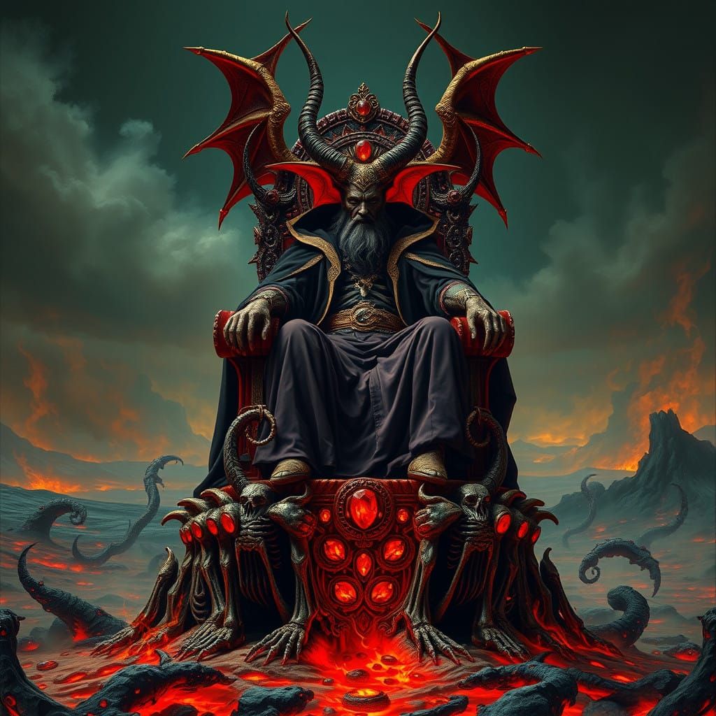 Satan Reigns on Throne of Bones in the Depths of Hell