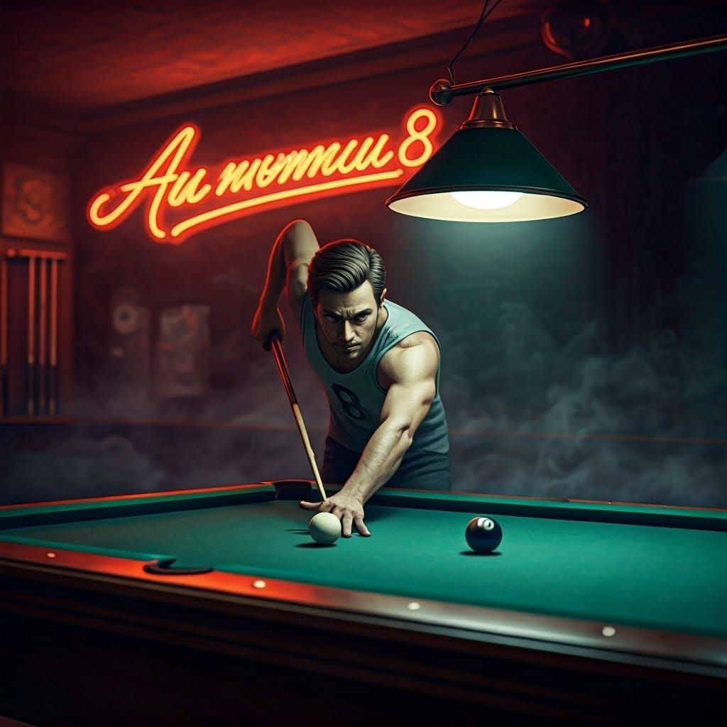 Billiard Enthusiast in Intense Focus, Echoing the Number 8