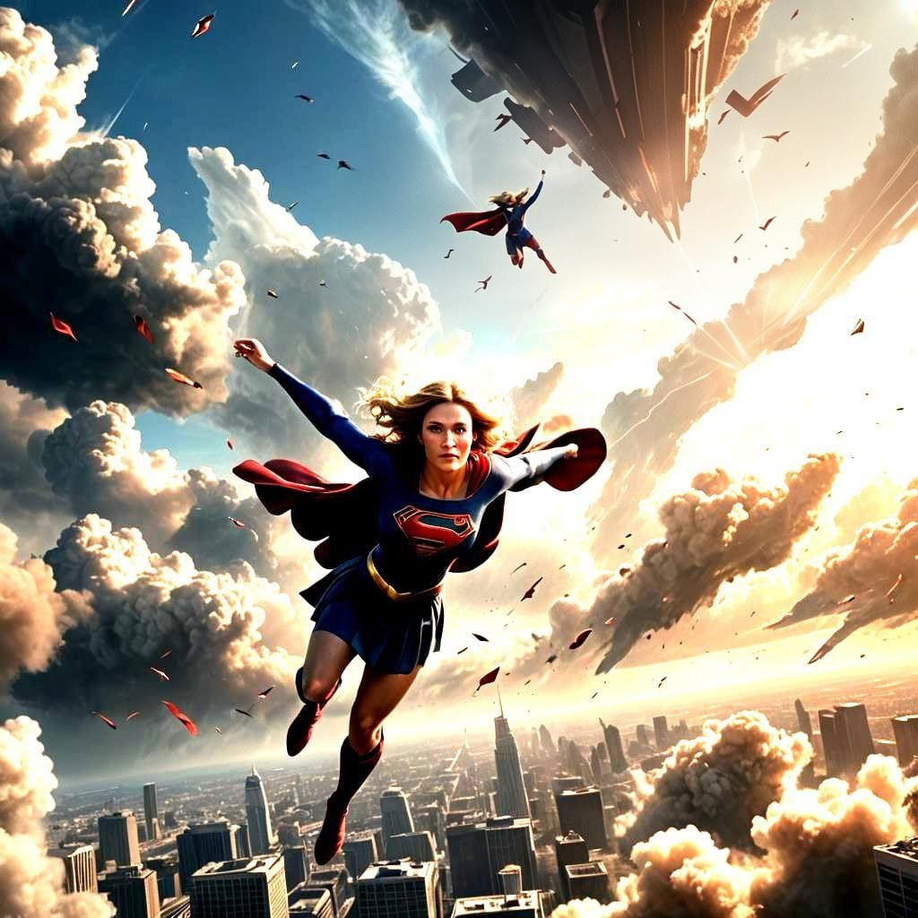Supergirl Flying in the Sky: Epic Digital Art