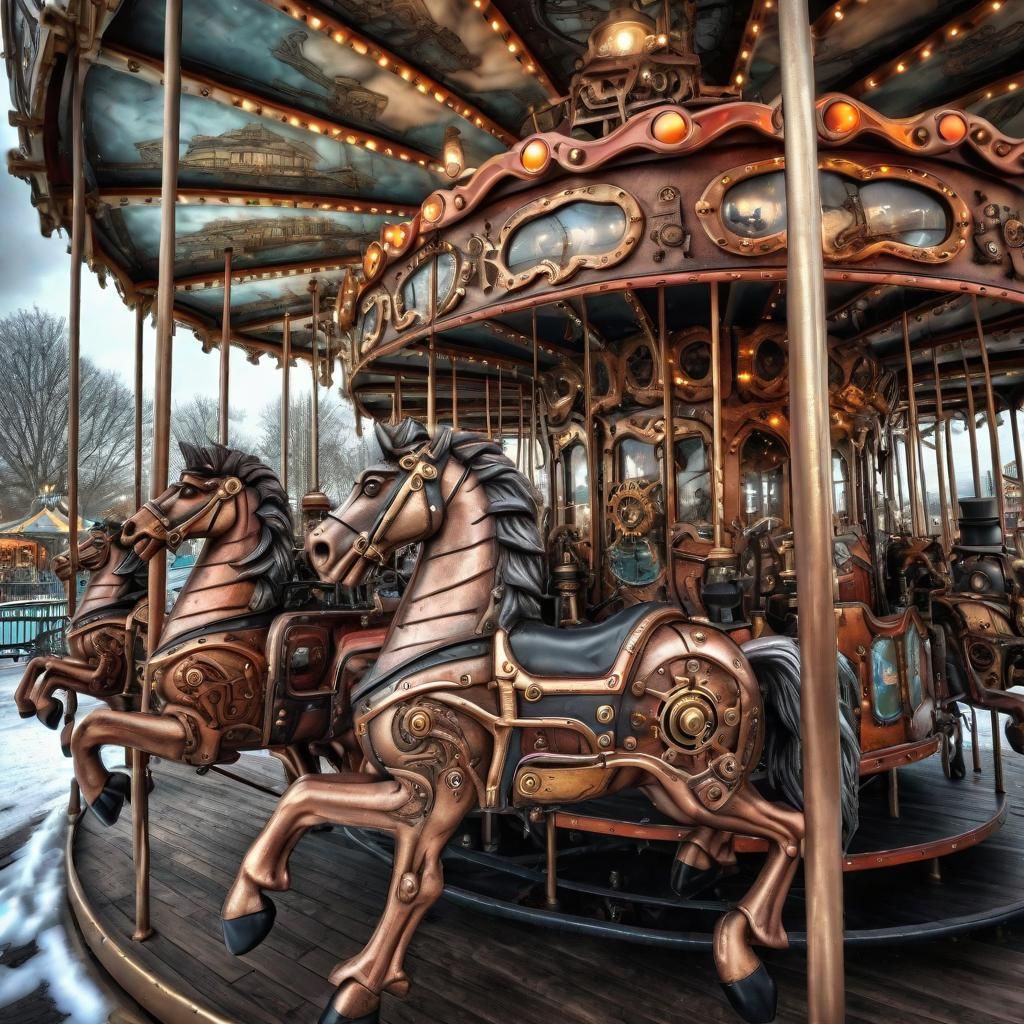 Steampunk Carousel within a Winter Wonderland