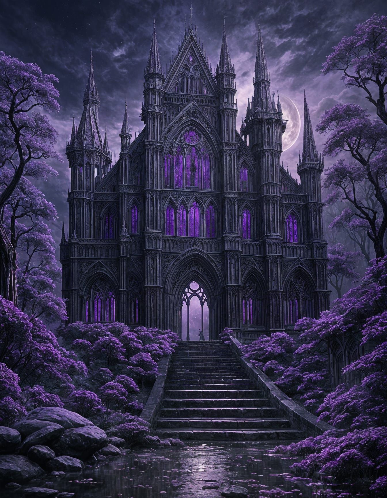 High Gothic Cathedral in Lavender Twilight