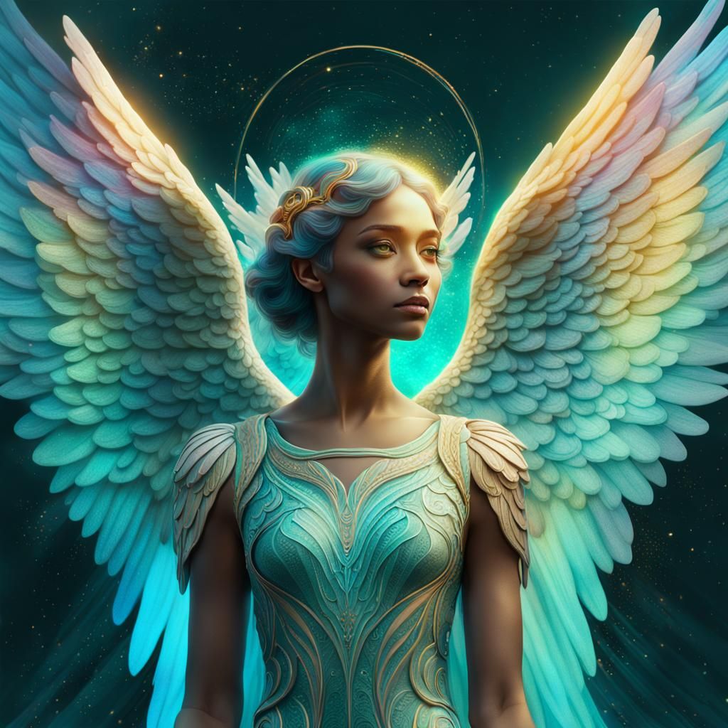 Ethereal Angel with Iridescent Wings: Digital Matte Painting