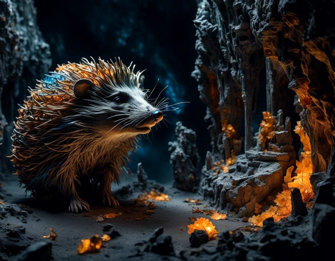 Ethereal Animatronic Hedgehog with Car Wreck Cliffs