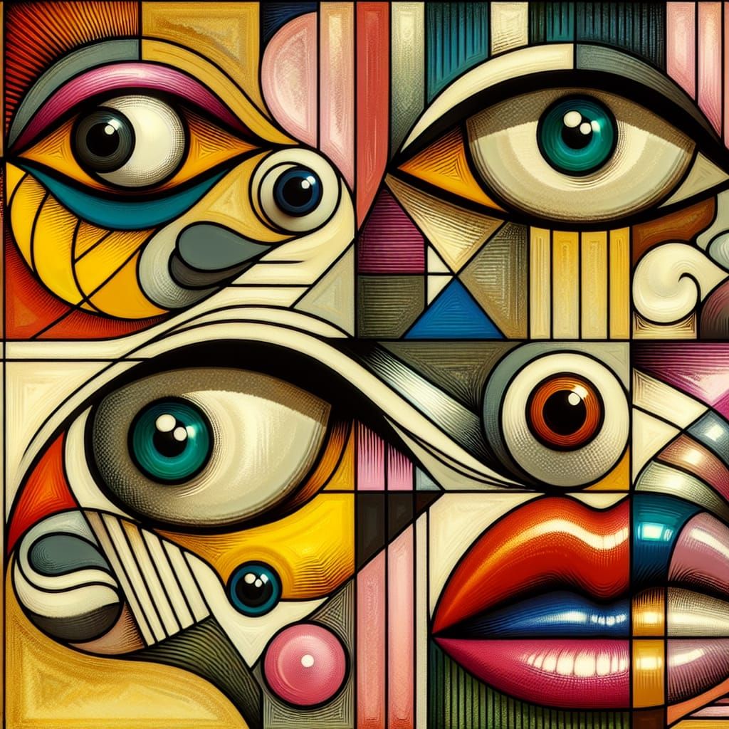 Surreal Faces in Fragmented Cubist Composition