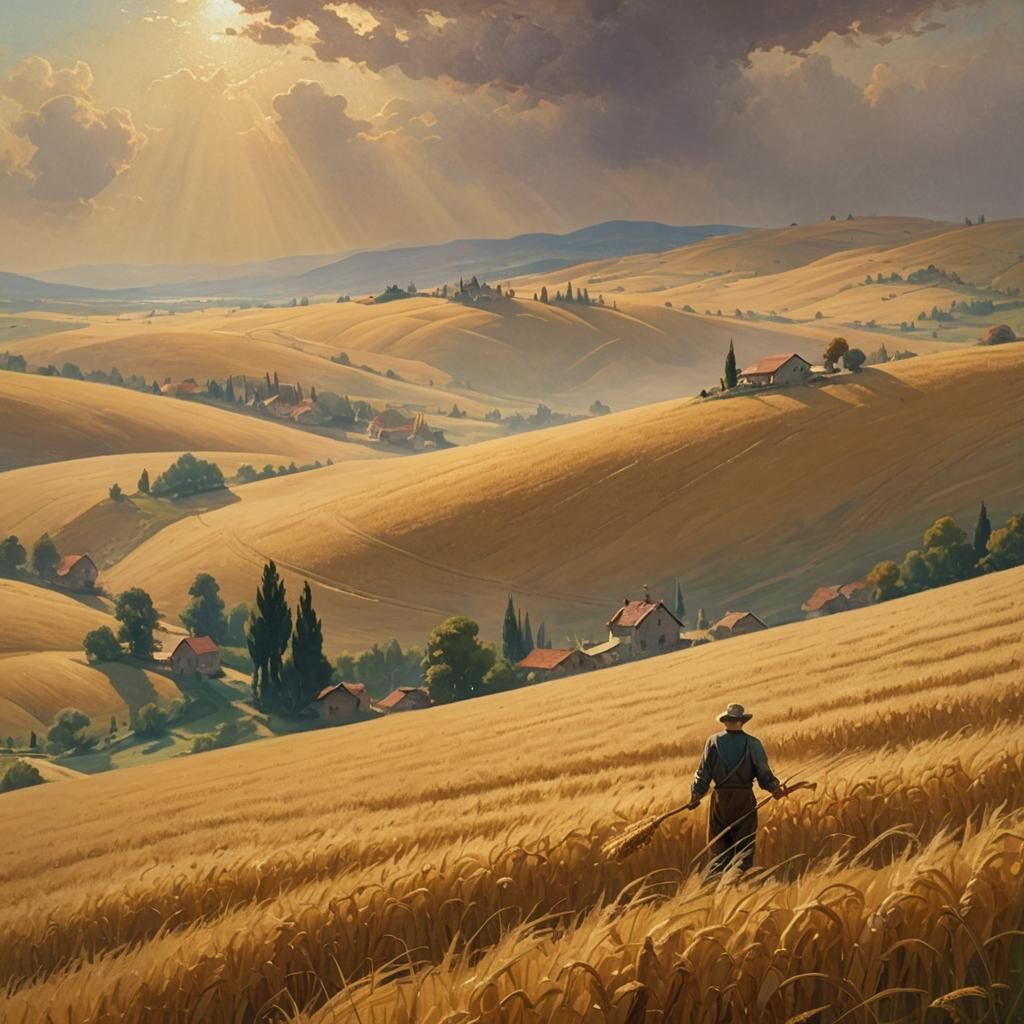 Golden Wheat Harvest in Renaissance Style