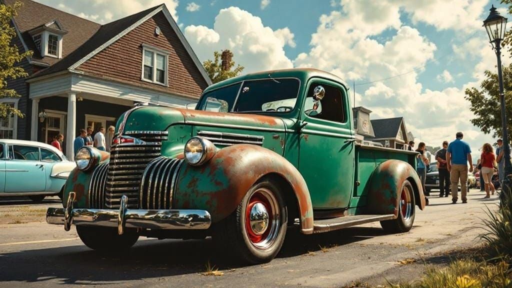 Vintage Truck at Car Show in Rockwell Hopper Style