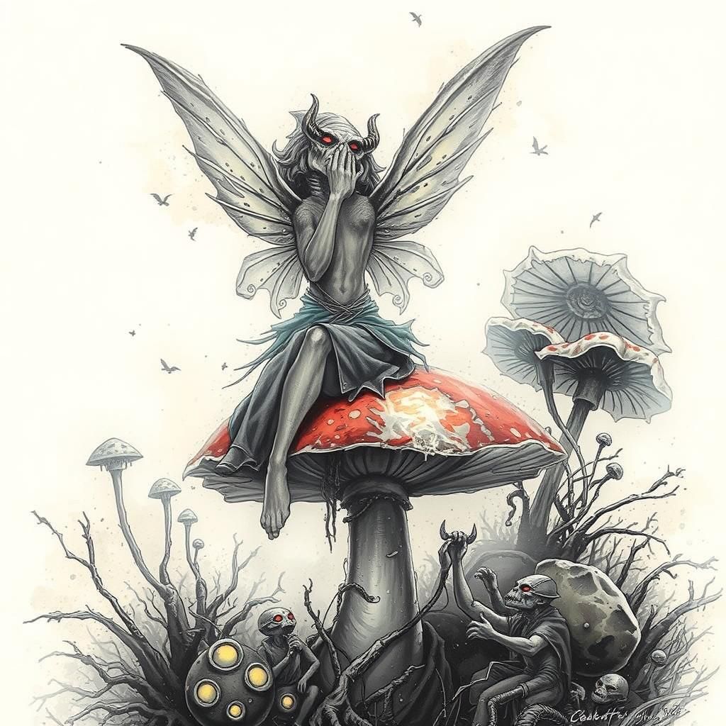 Gothic Gargoyles Praying in Underground Cavern