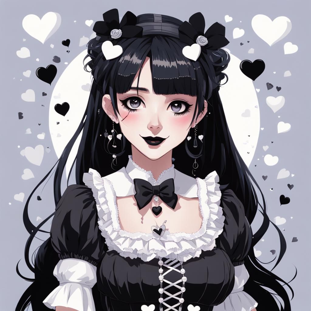 Happy Goth Maid with Heart Accents