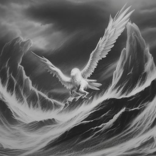 Charcoal Drawing of Alpha, Omega, Wind, Hope