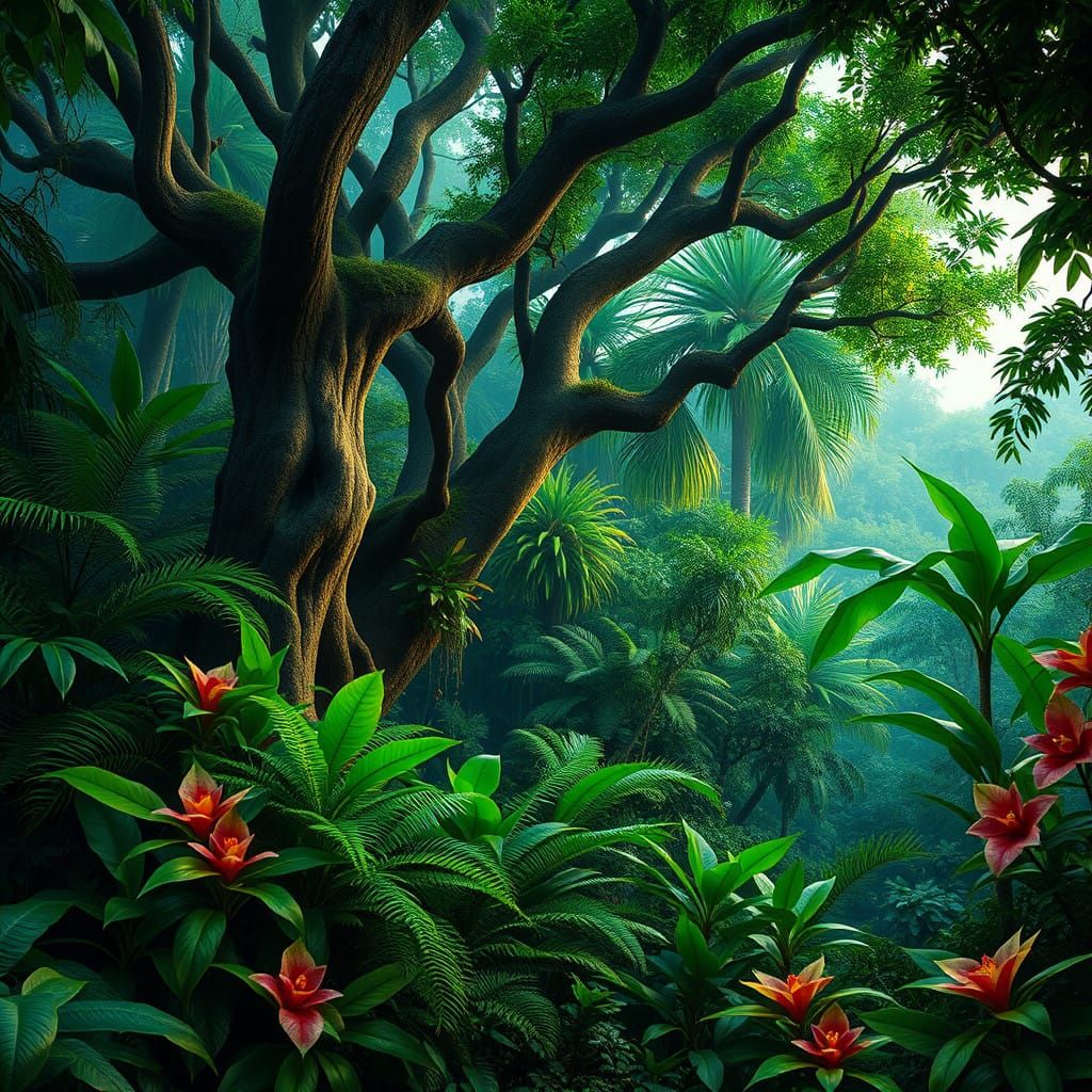 Hyperrealistic Amazonian Rainforest in Vibrant Greens