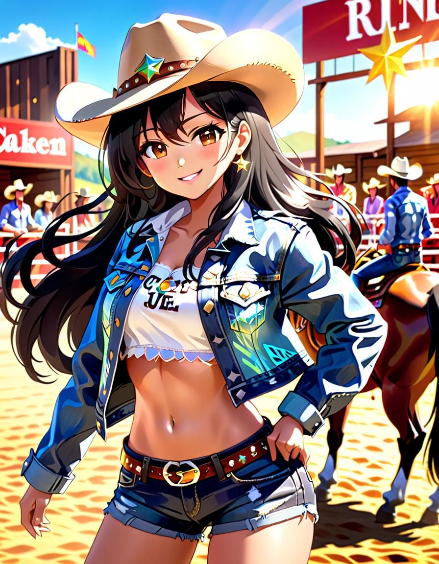 Anime Cowgirl at Rodeo in Key Visual Style