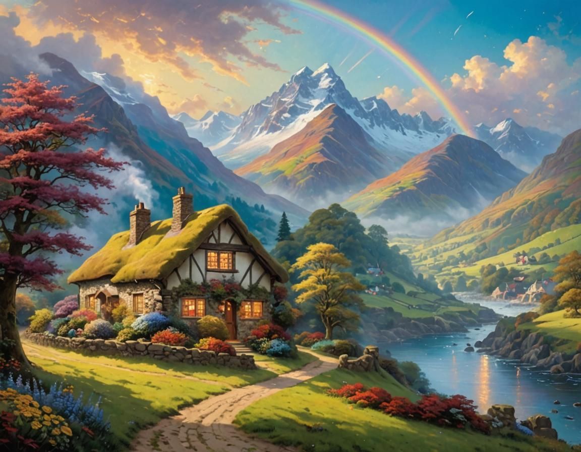 Idyllic Scene in the Style of Thomas Kinkade