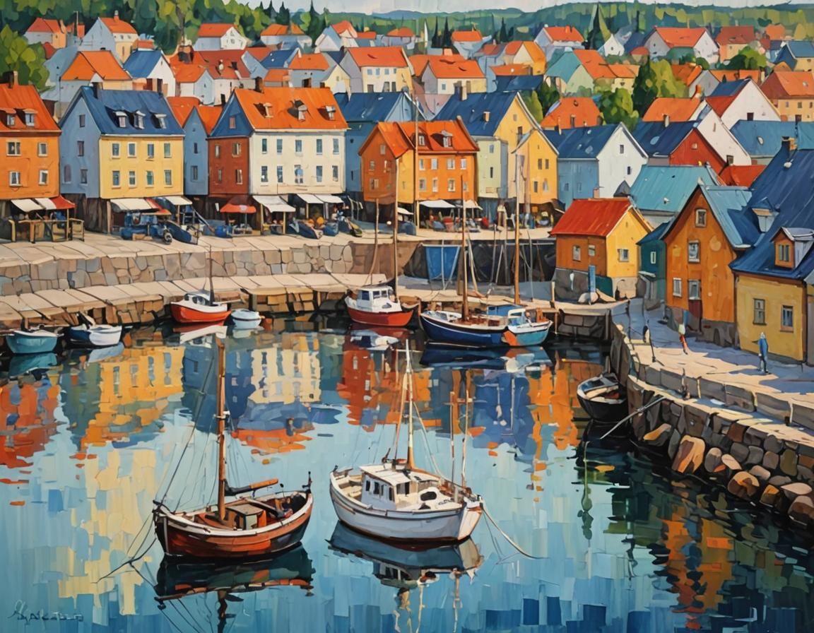 Swedish Baltic Sea Port in Expressionist Style