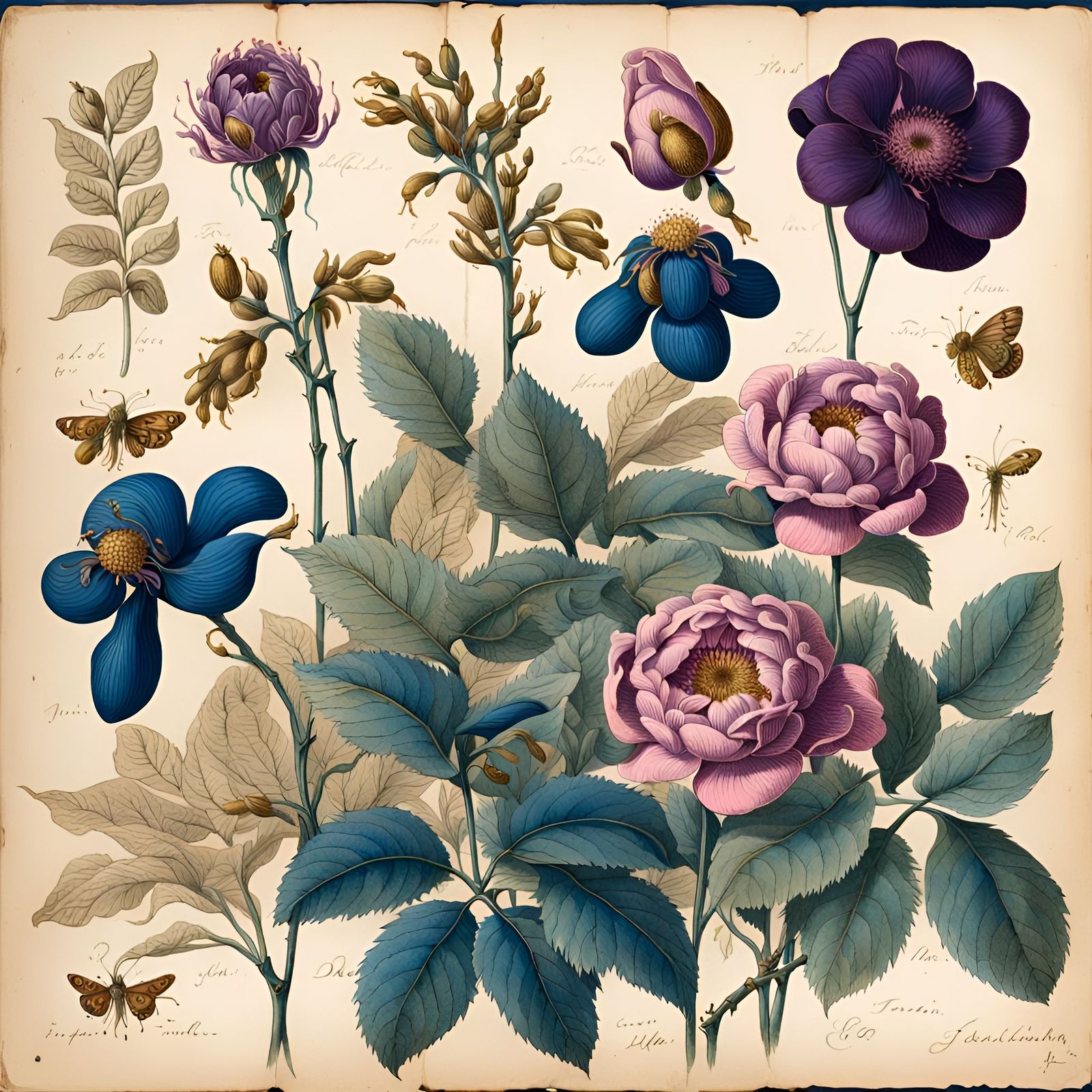 Botanical Ink Drawings in a Golden Book