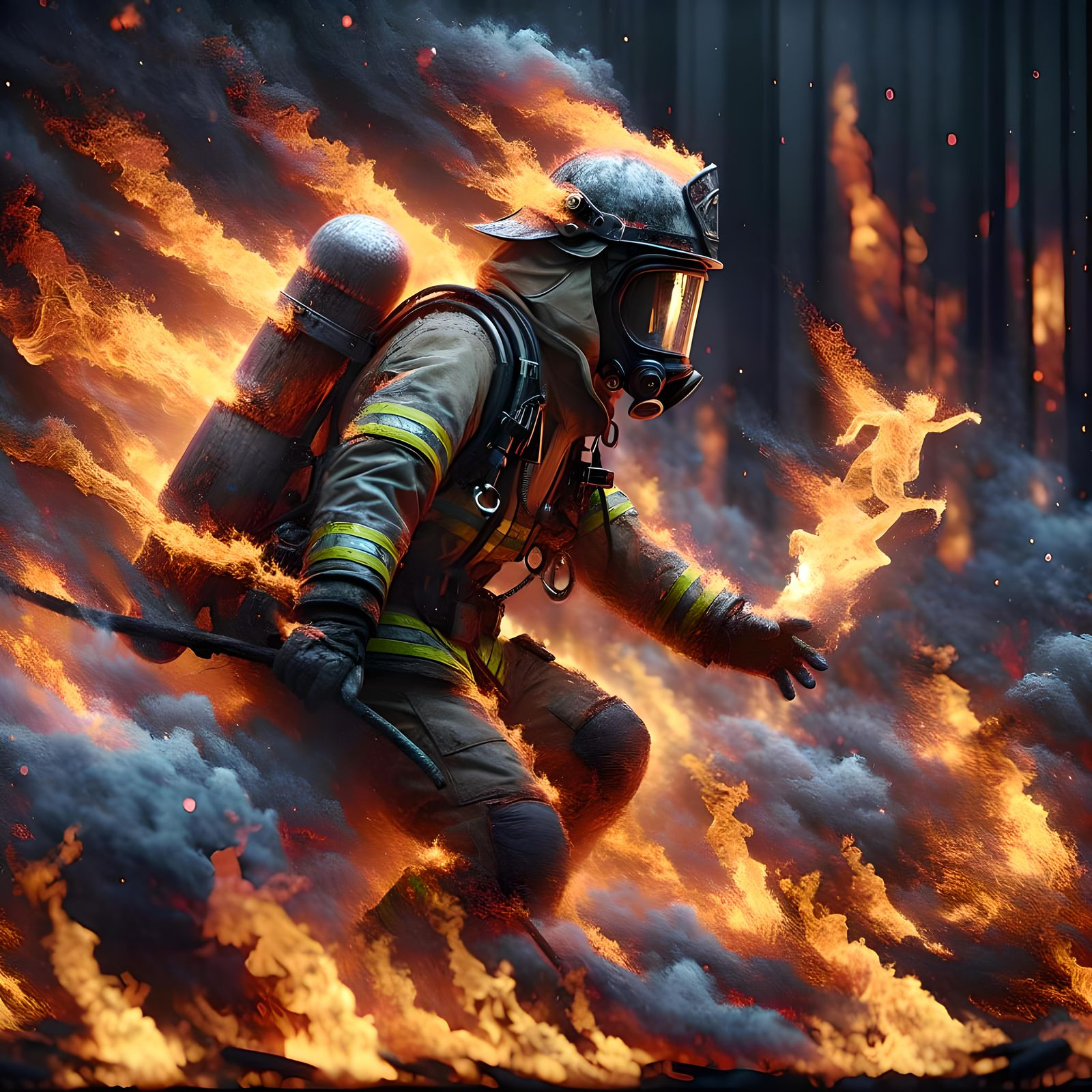 Brave Firefighter Battles Raging Forest Fire