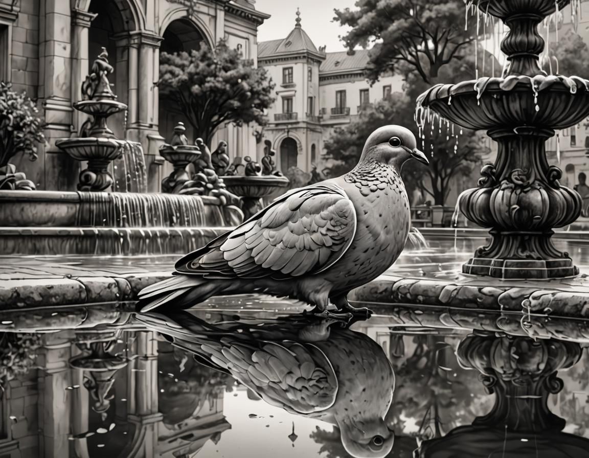 Monochrome Dove Reflection Concept Art