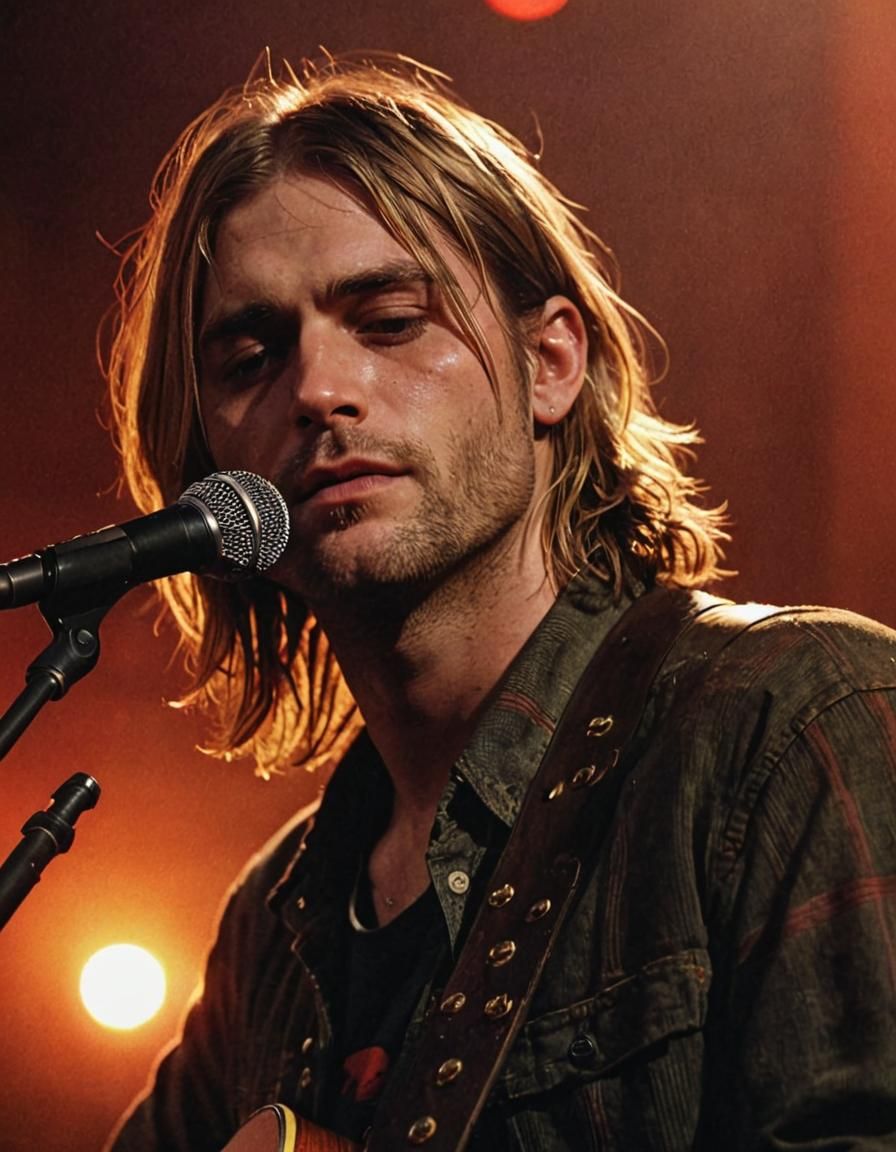Cinematic Close-Up of Kurt Cobain in Concert