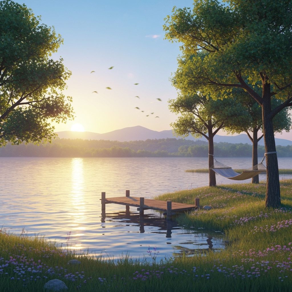 Dreamy Lakeside Serenity at Golden Hour