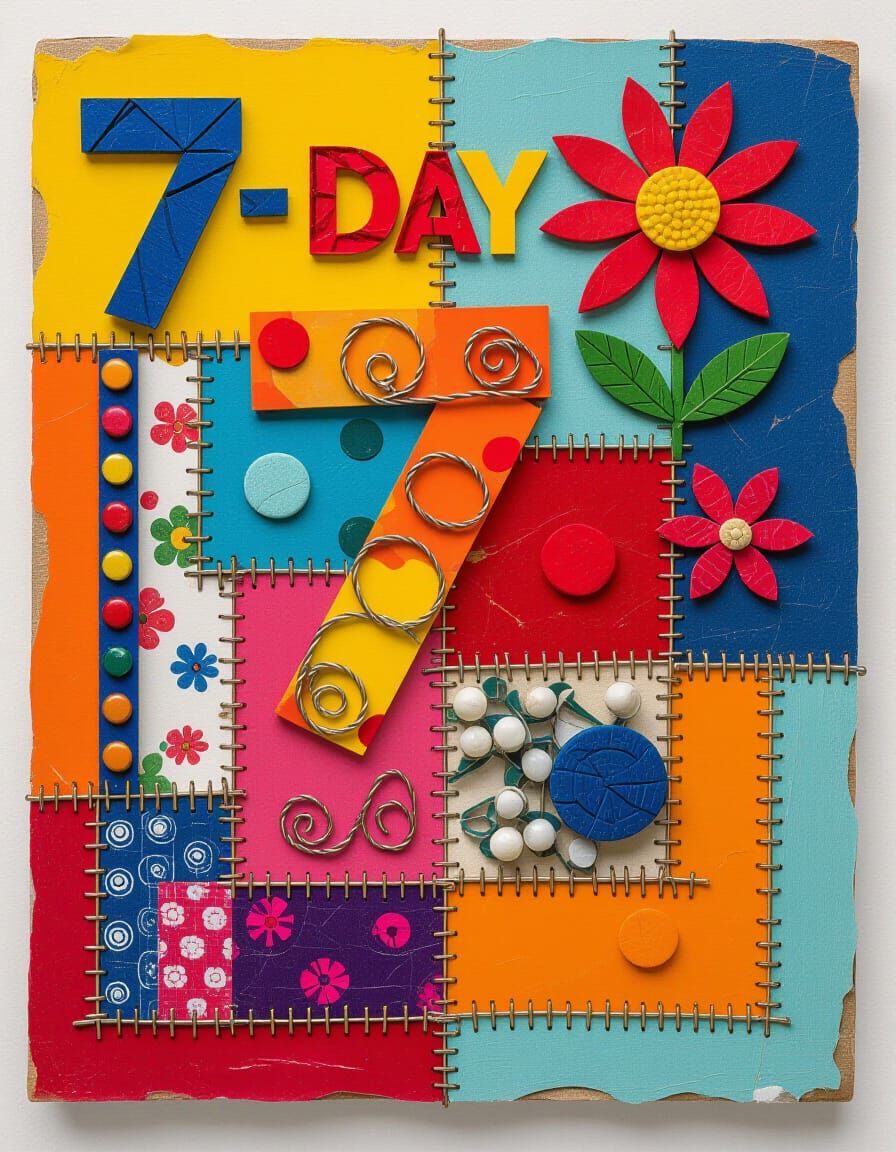 Vibrant Mixed-Media Collage of Tactile Art Adventure