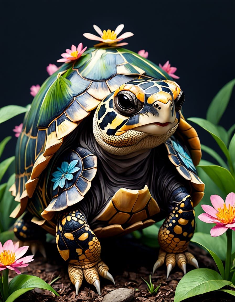 Adorable Indian Star Tortoise in Vibrant Floral Bloom