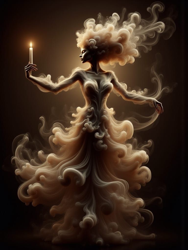 Ethereal Smoke Dancer in Candlelit Room
