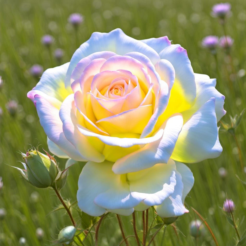 Opalescent Rose in Meadow with Nacre Shell
