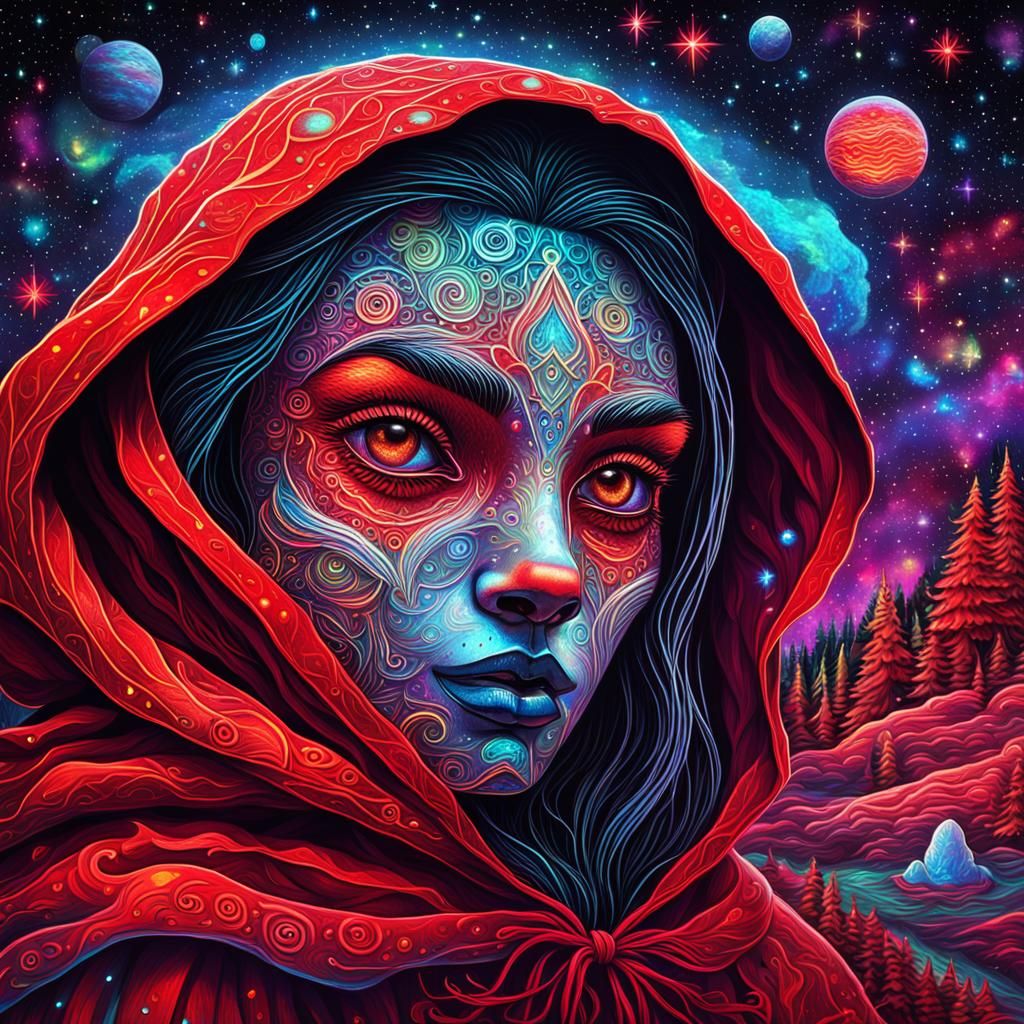Little Red Riding Hood: Cosmic Astral Illustration