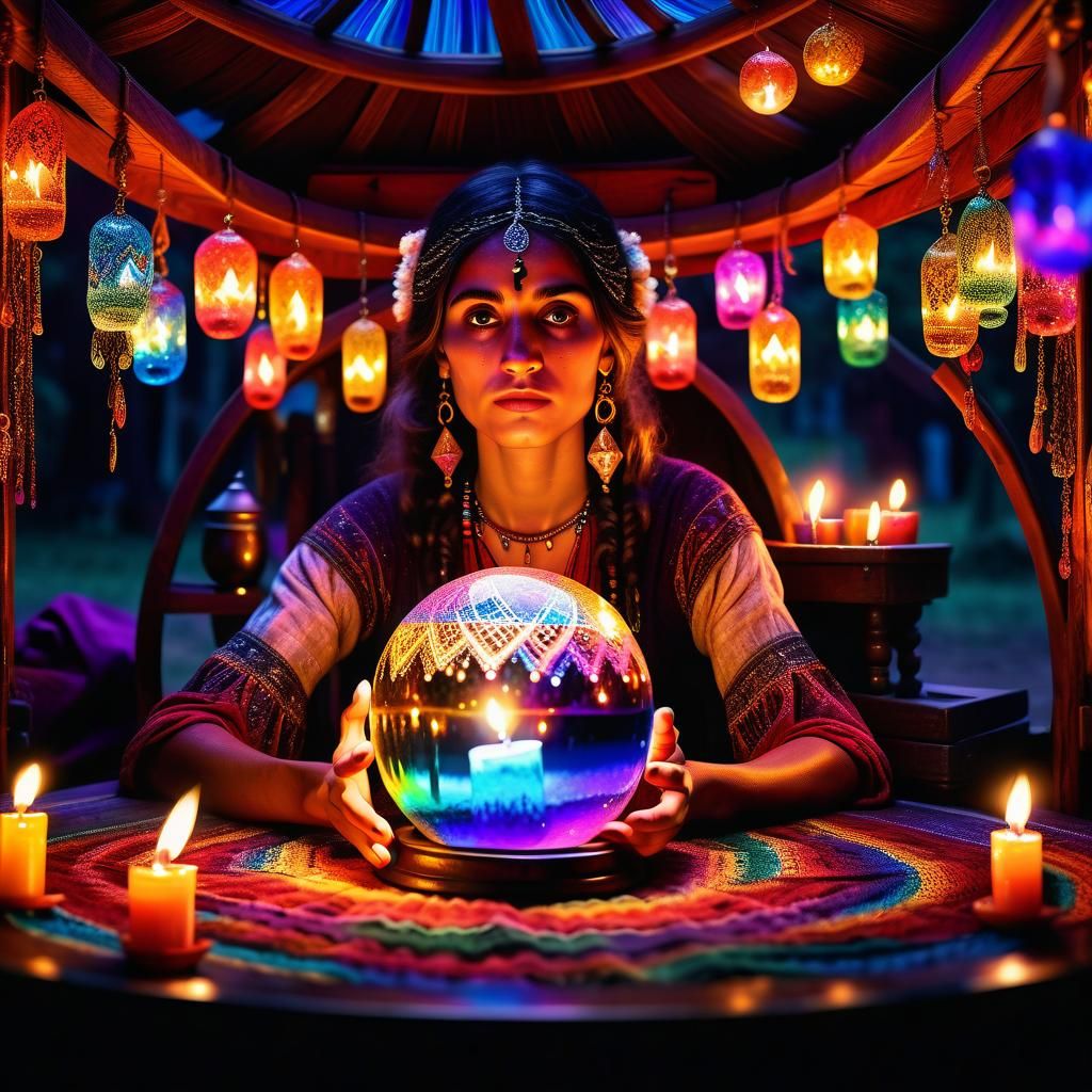 Mystical Gypsy Woman with Crystal Ball in Academic Art