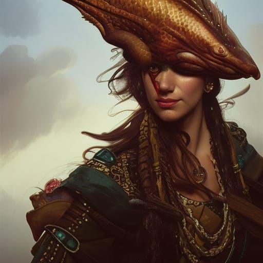 Fish-Humanoid Pirate Captain on Ship, Fantasy Portrait